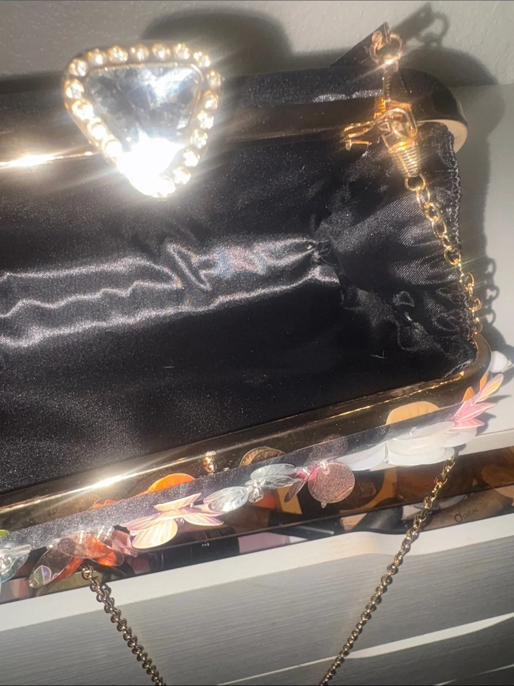 Multicolor Floral Appliqué Evening Clutch